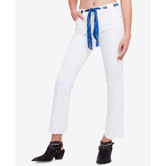 Free People Pants - FREE PEOPLE Belt Out Cropped Bootcut Jeans Ocean Isle White {PP9}